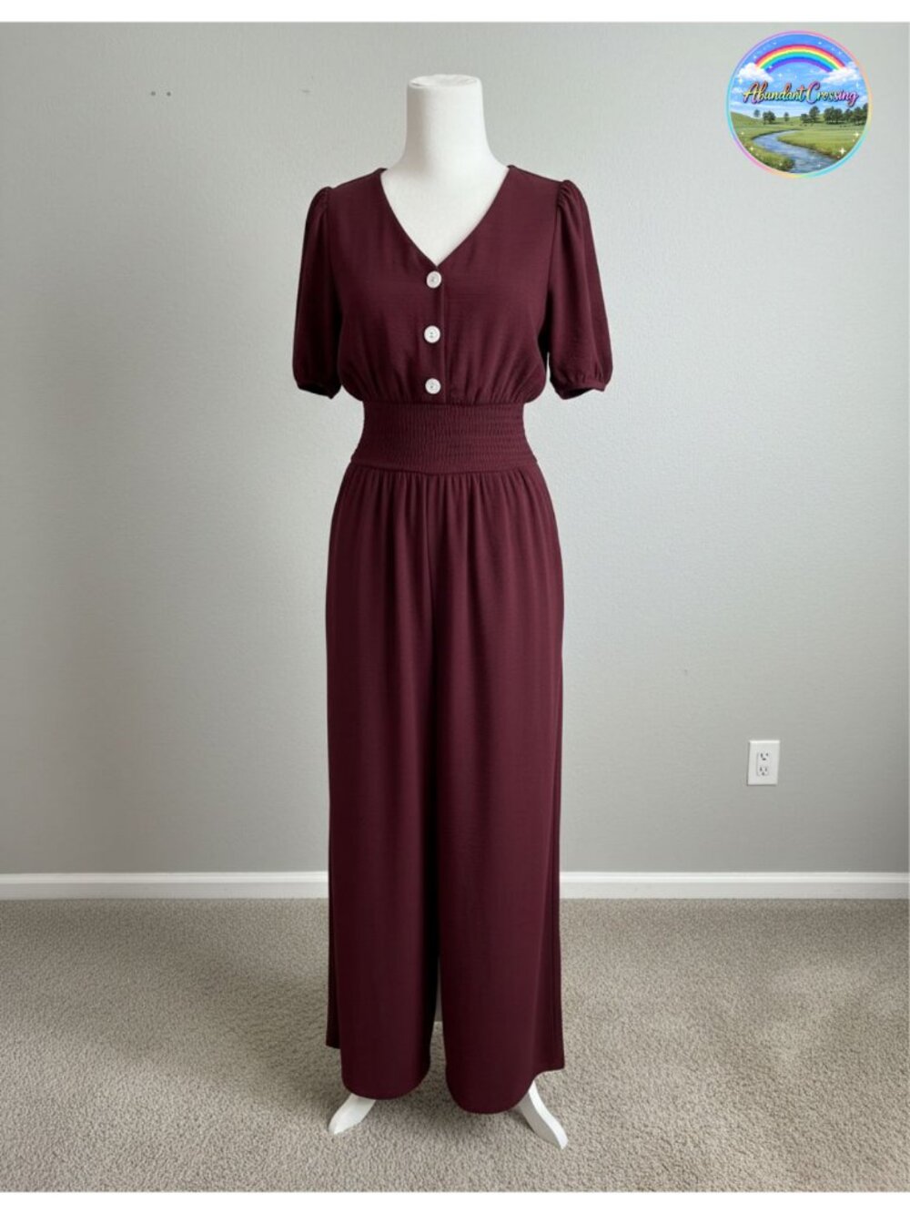 Women's V-Neck Short Sleeve Wide Leg Jumpsuit with Pockets Casual Dressy